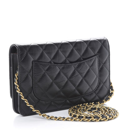 Chanel Aged Calfskin Quilted Lucky Charms 2.55 Reissue Wallet On Chain WOC Black 2 of 13