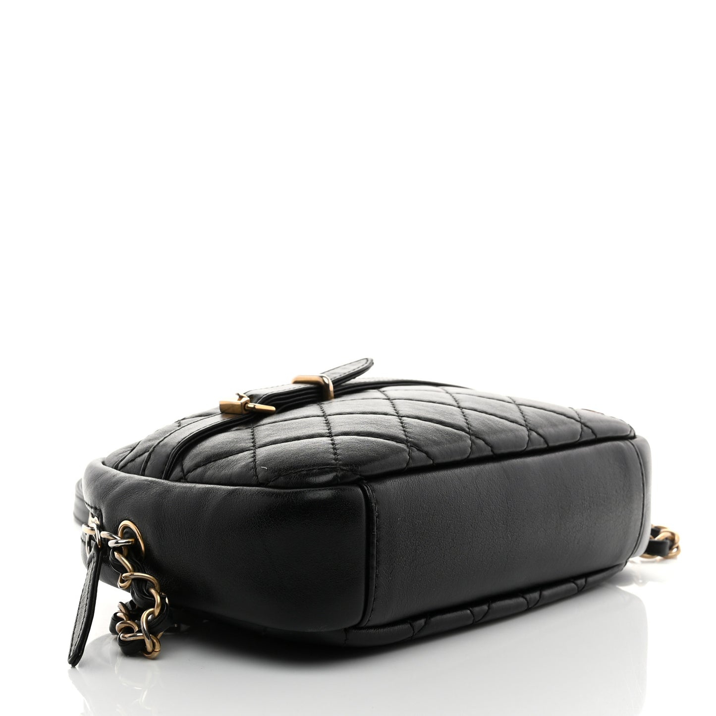 Lambskin Quilted Medium Buckle Camera Case Bag Black