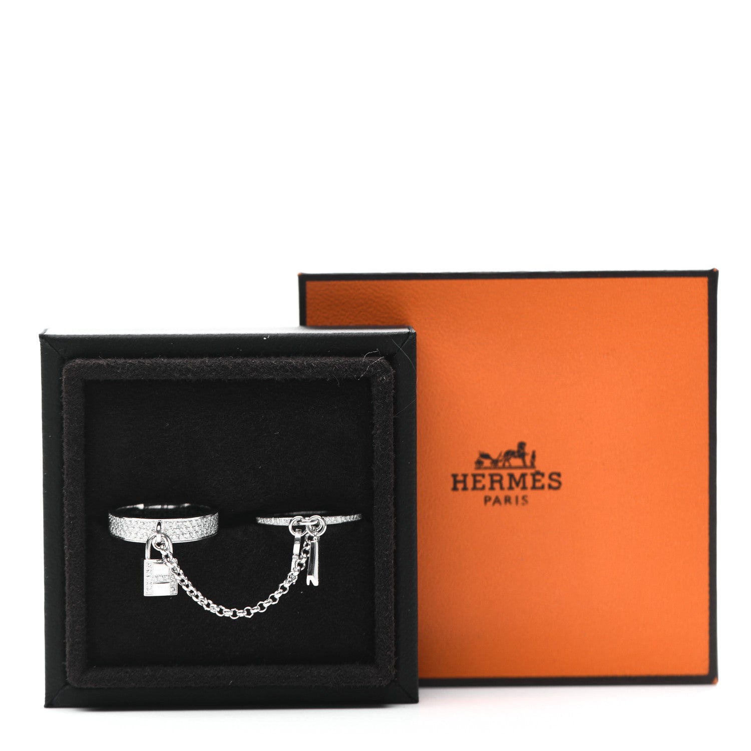 Hermes 18K White Gold Diamond Kelly Clochette Double Ring 52 6 7 of 7