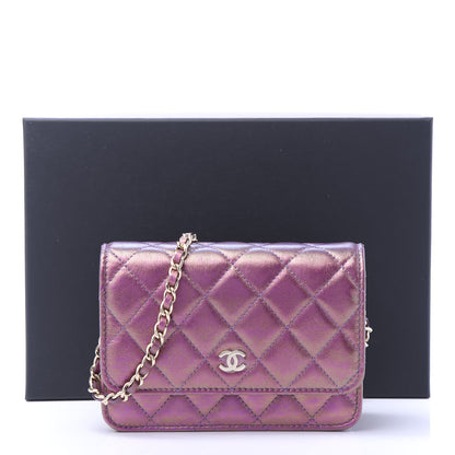 Chanel Iridescent Lambskin Quilted Mini Wallet On Chain WOC Purple 11 of 11