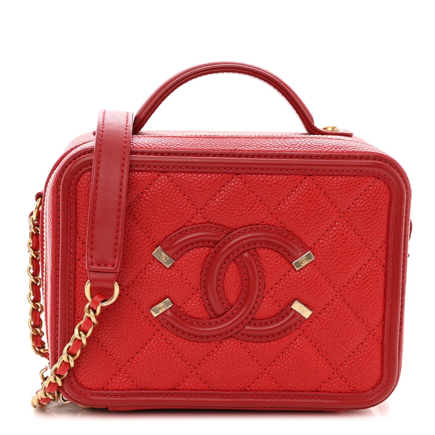 Caviar Quilted Small CC Filigree Vanity Case Red