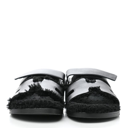 Hermes Calfskin Woolskin Womens Chypre Sandals 40 Black 2 of 8