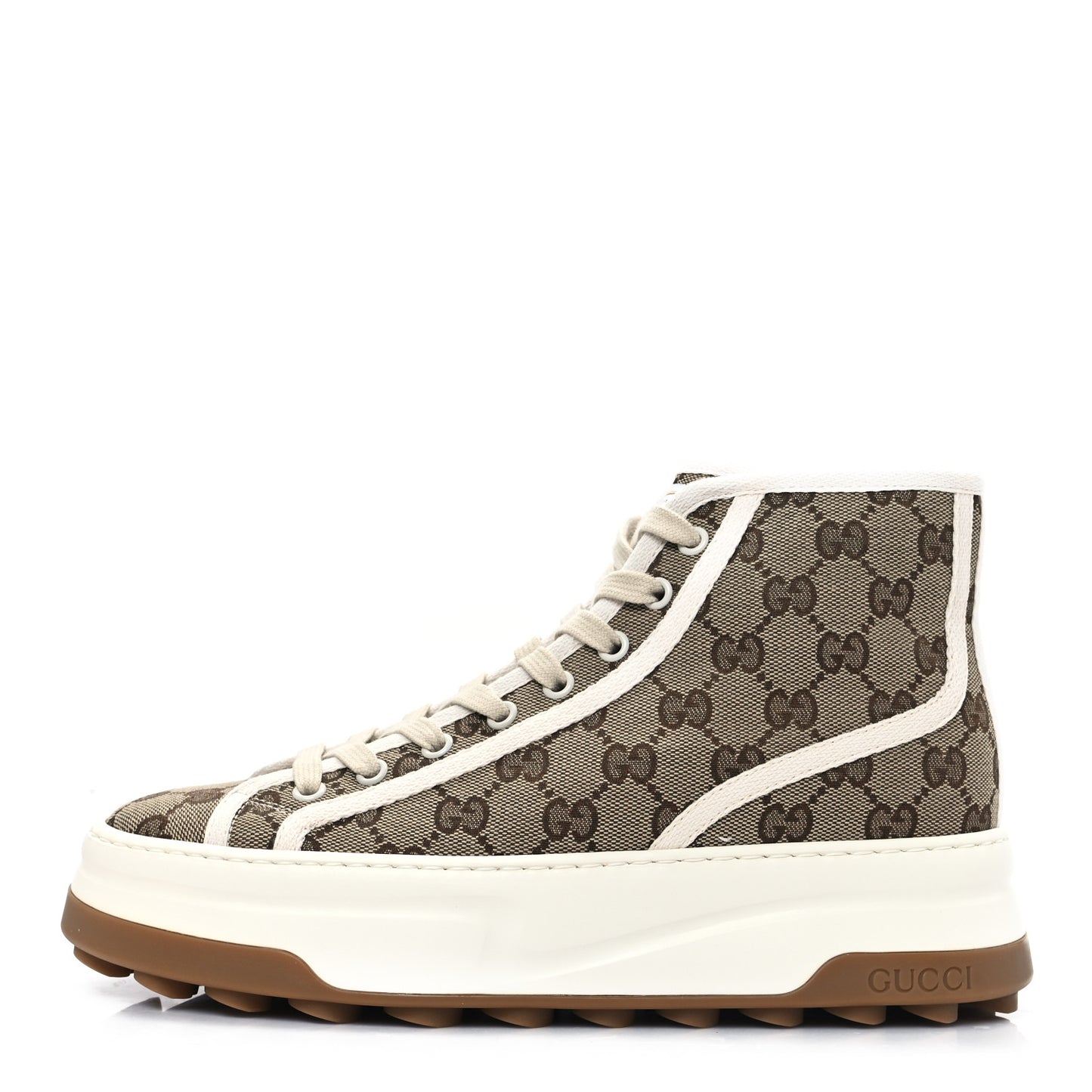 New Canvas GG Monogram Womens Tennis 1977 High Top 55mm Platform Sneakers 38.5 Beige Ebony Mystic White