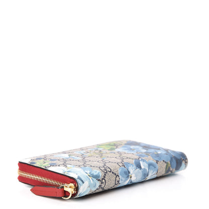 Gucci GG Supreme Monogram Blooms Zip Around Wallet Blue Red 4 of 9