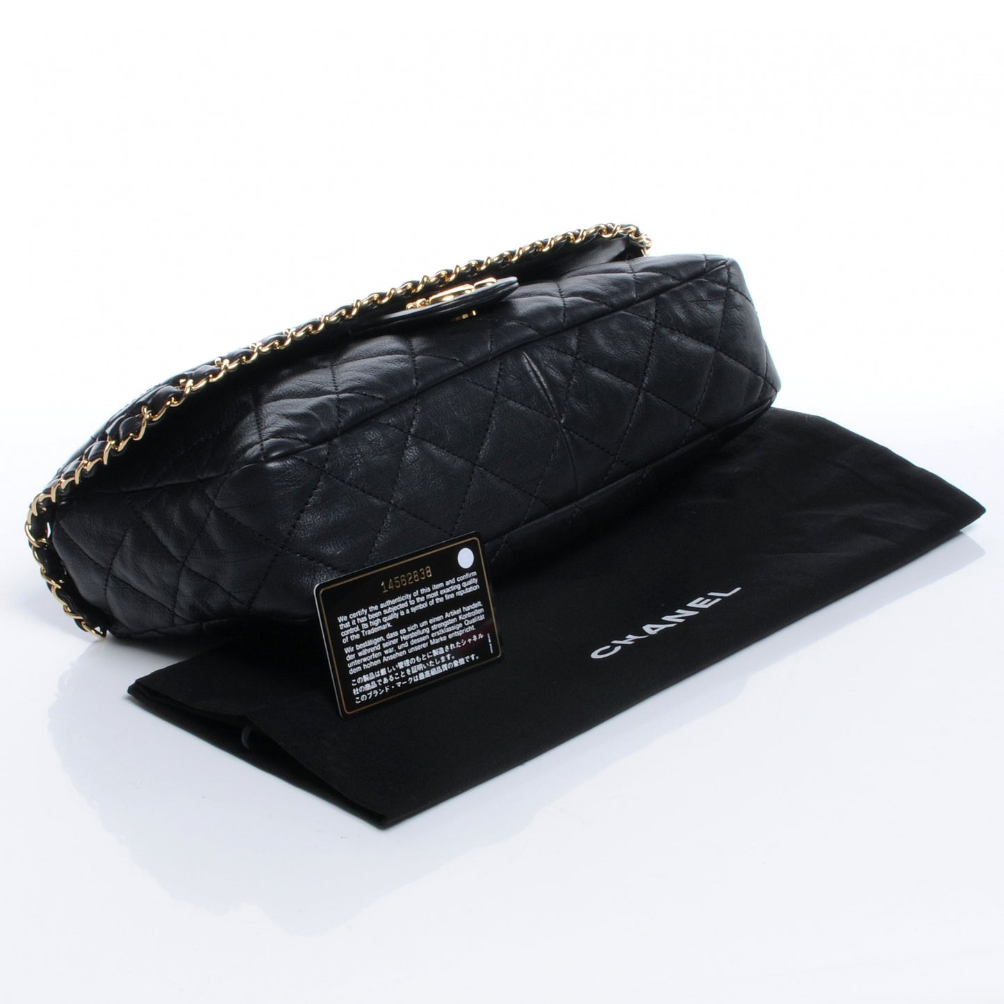 Calfskin Quilted Medium Chain Me Flap Black