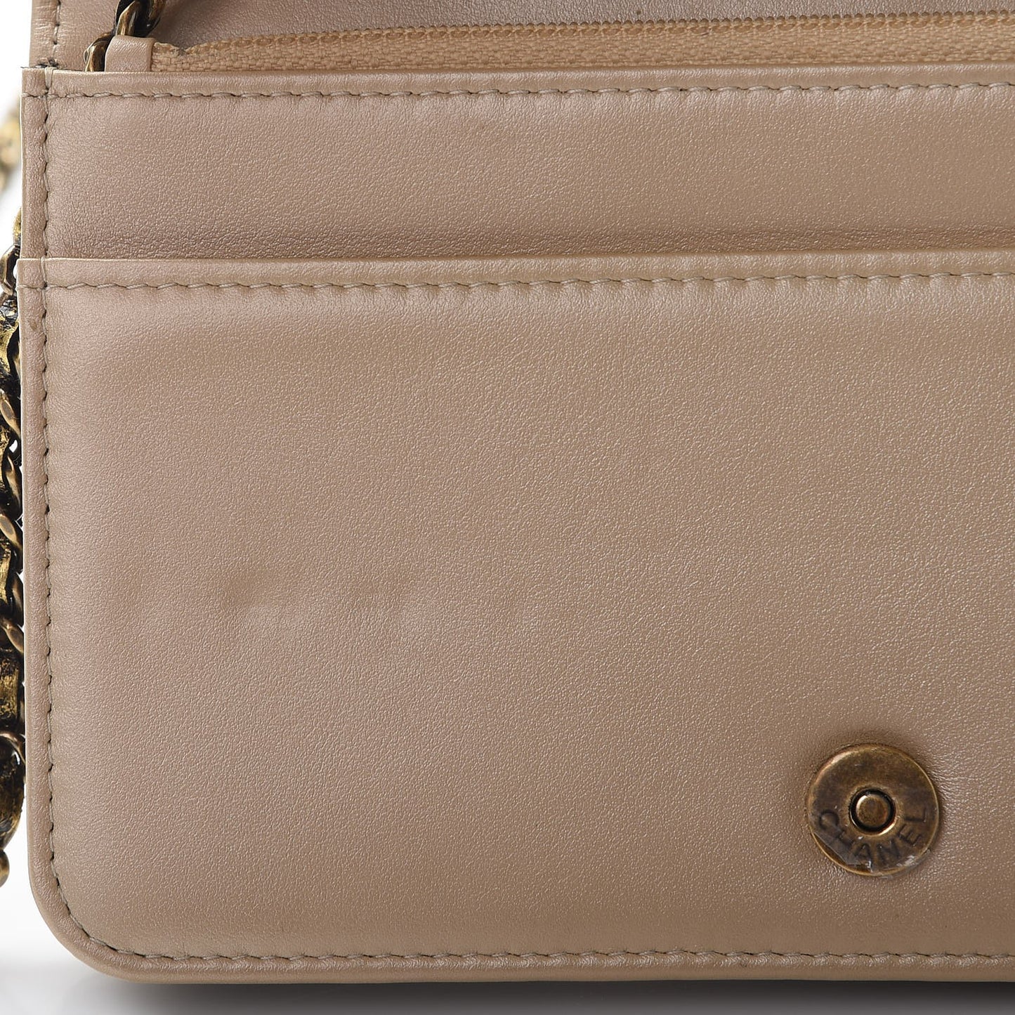 Metallic Calfskin Quilted Boy Wallet On Chain WOC Gold