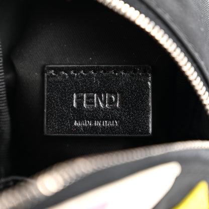 Fendi Nylon Shiny Nappa Nutria Fox Fur Monster Eyes Mini Backpack Charm Black Multicolor 5 of 6