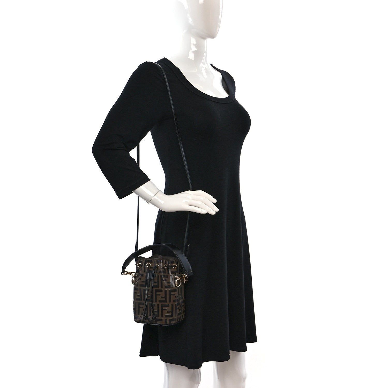 Fendi Vitello Liberty F is Fendi Bi-Color FF 1974 Embossed Mini Mon Tresor Bucket Bag Maya Black 2 of 9