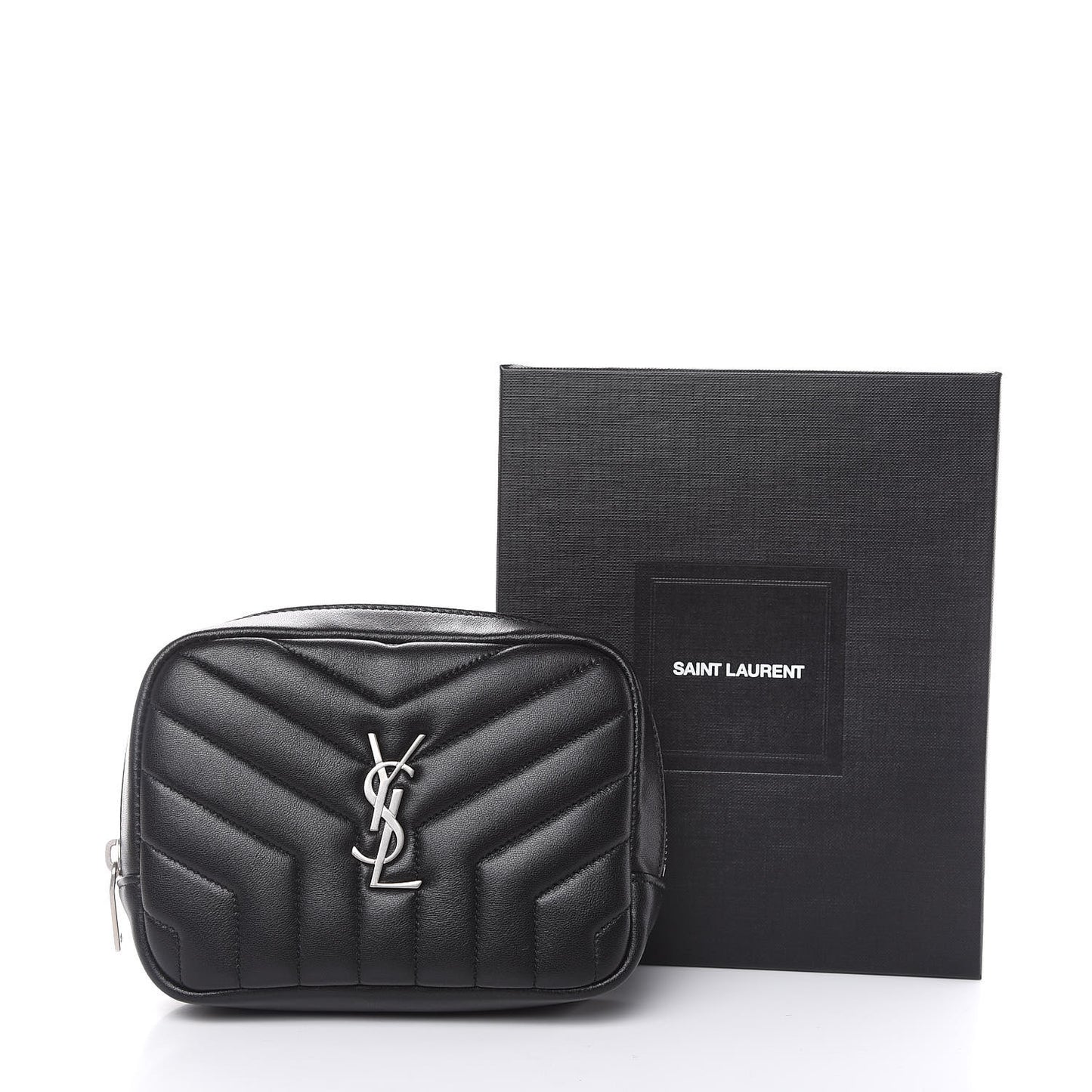 Lambskin Y Quilted Monogram Loulou Cosmetic Case Black