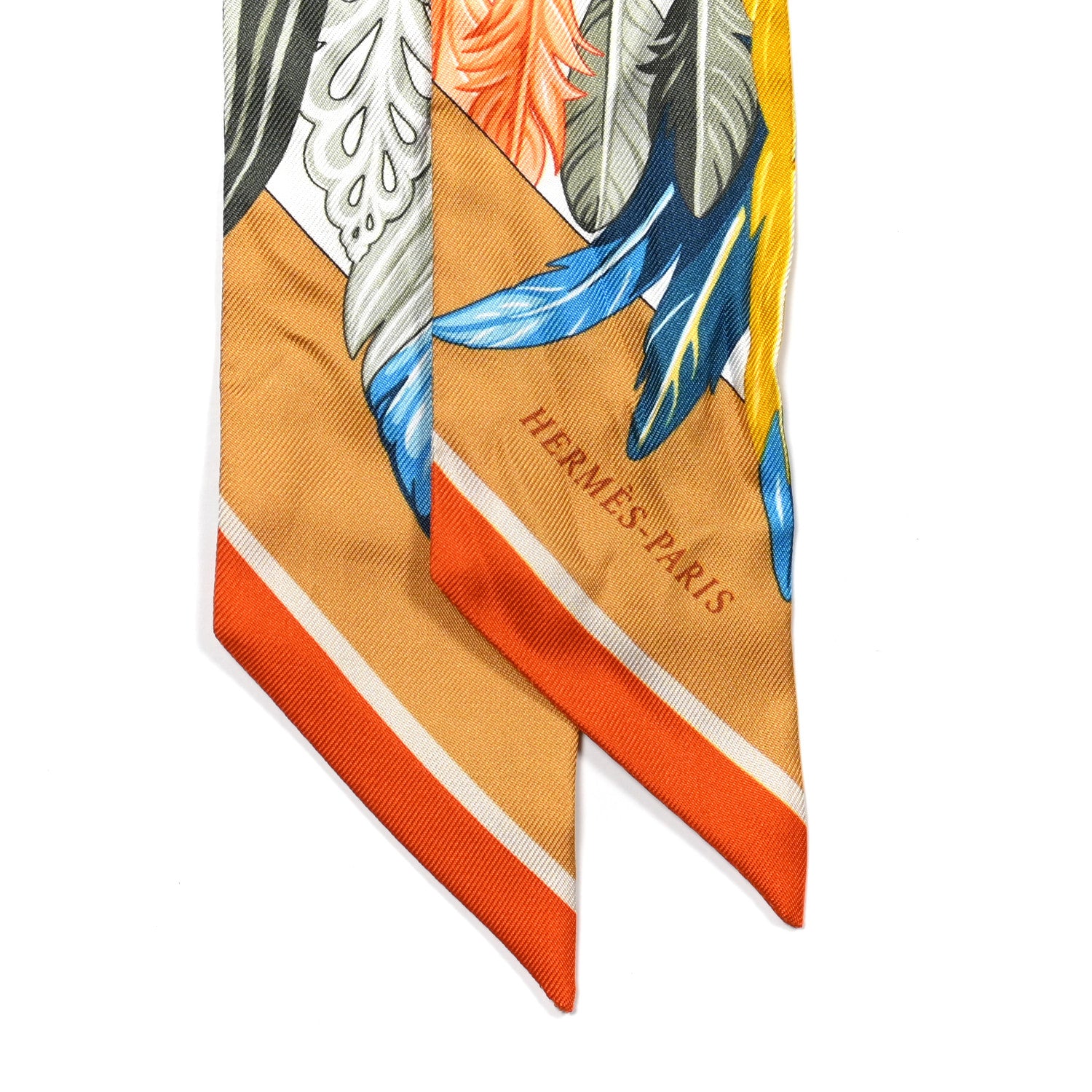 Hermes Silk La Danse Pacifique Twilly Jaune D'Or Kaki Orange 2 of 4
