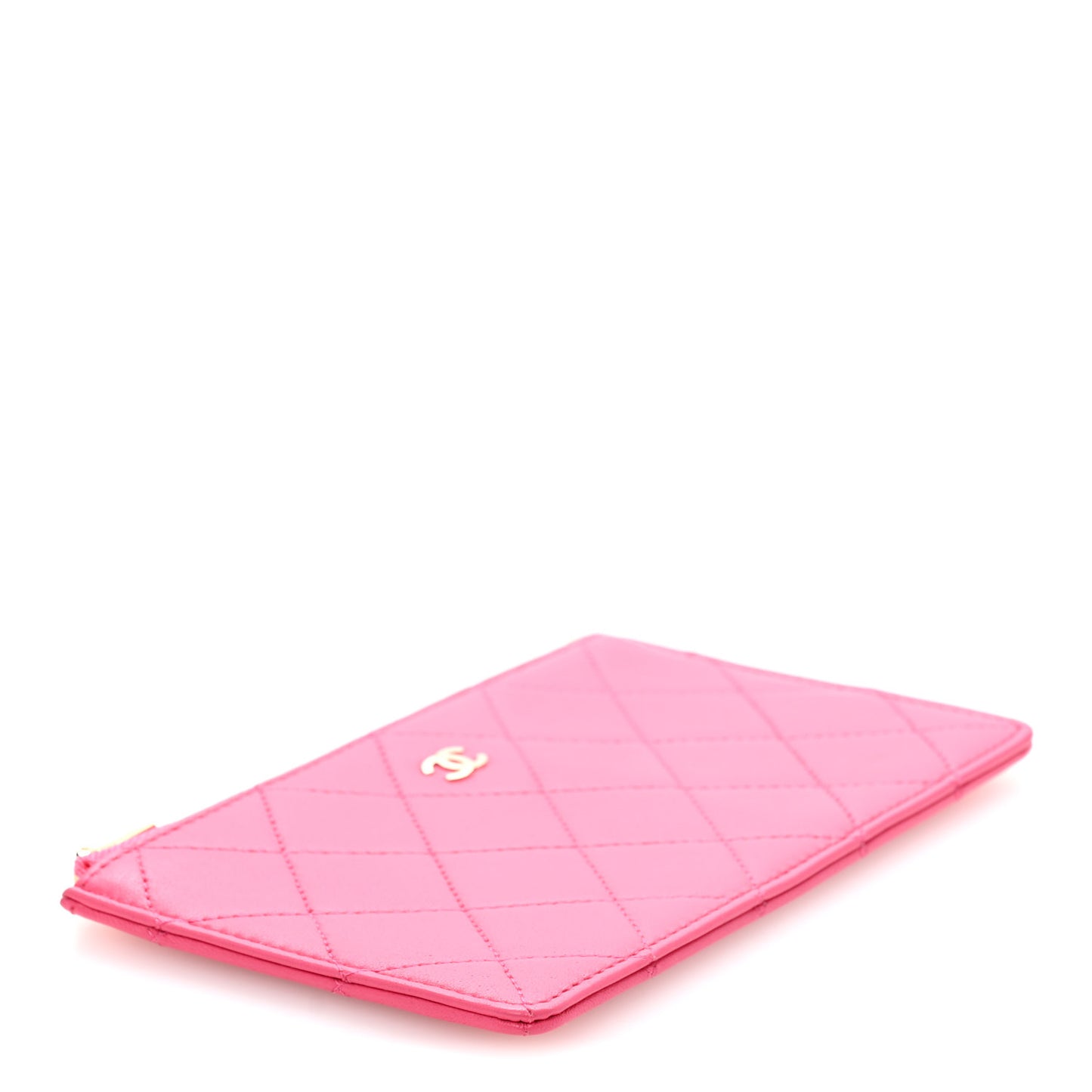 Lambskin Quilted Zip Pouch Pink