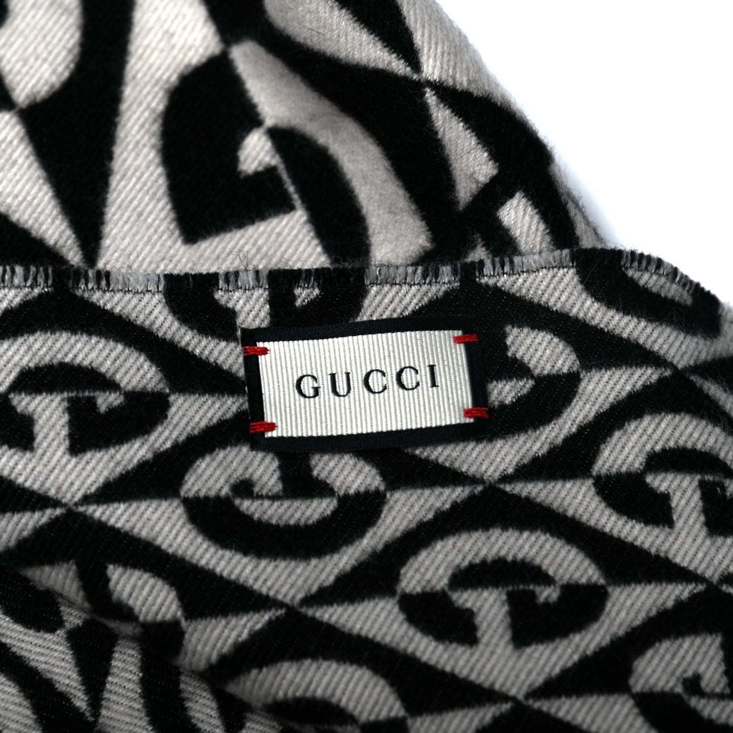 Wool Cotton Jacquard G Rhombus Scarf Black Ivory