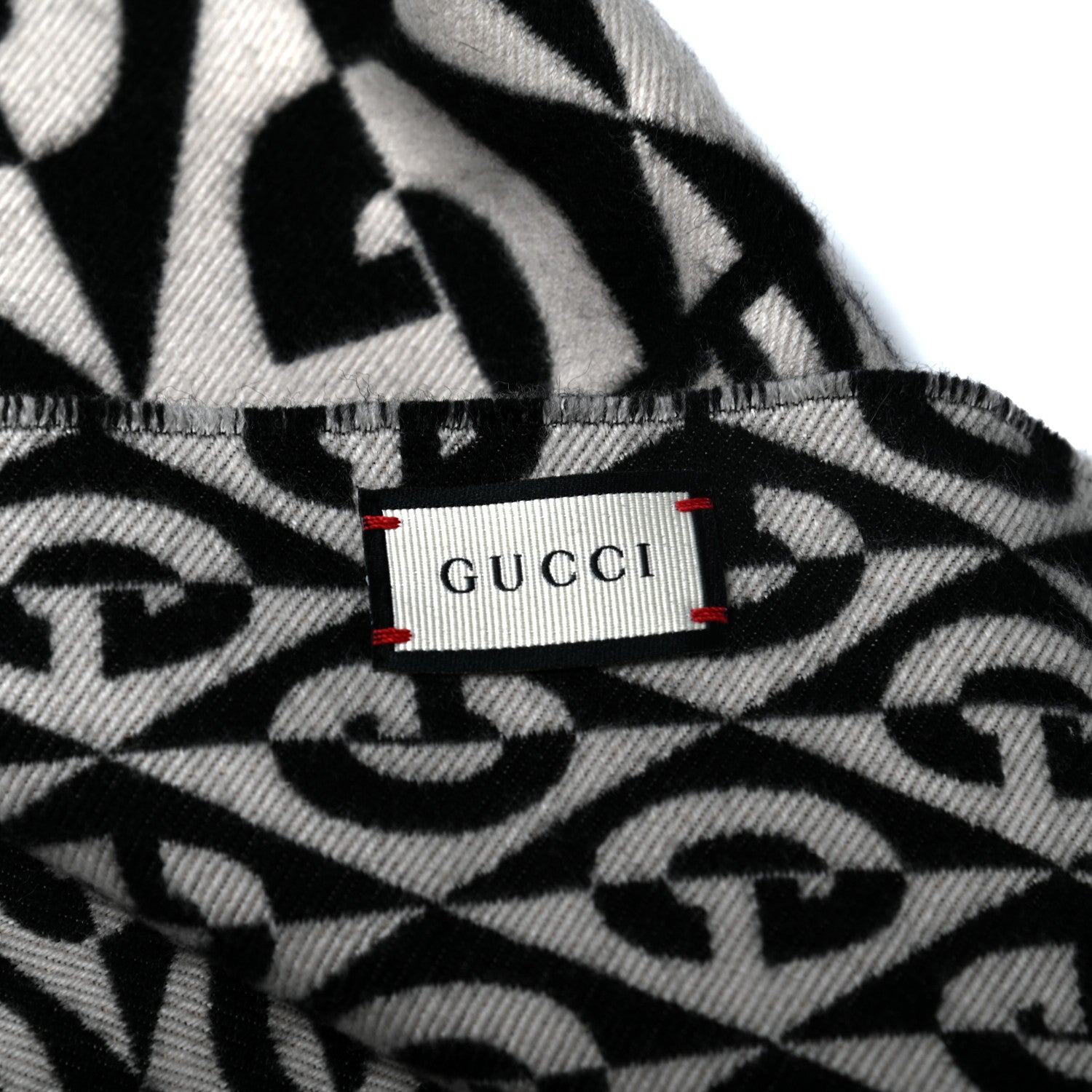 Gucci Wool Cotton Jacquard G Rhombus Scarf Black Ivory 4 of 8