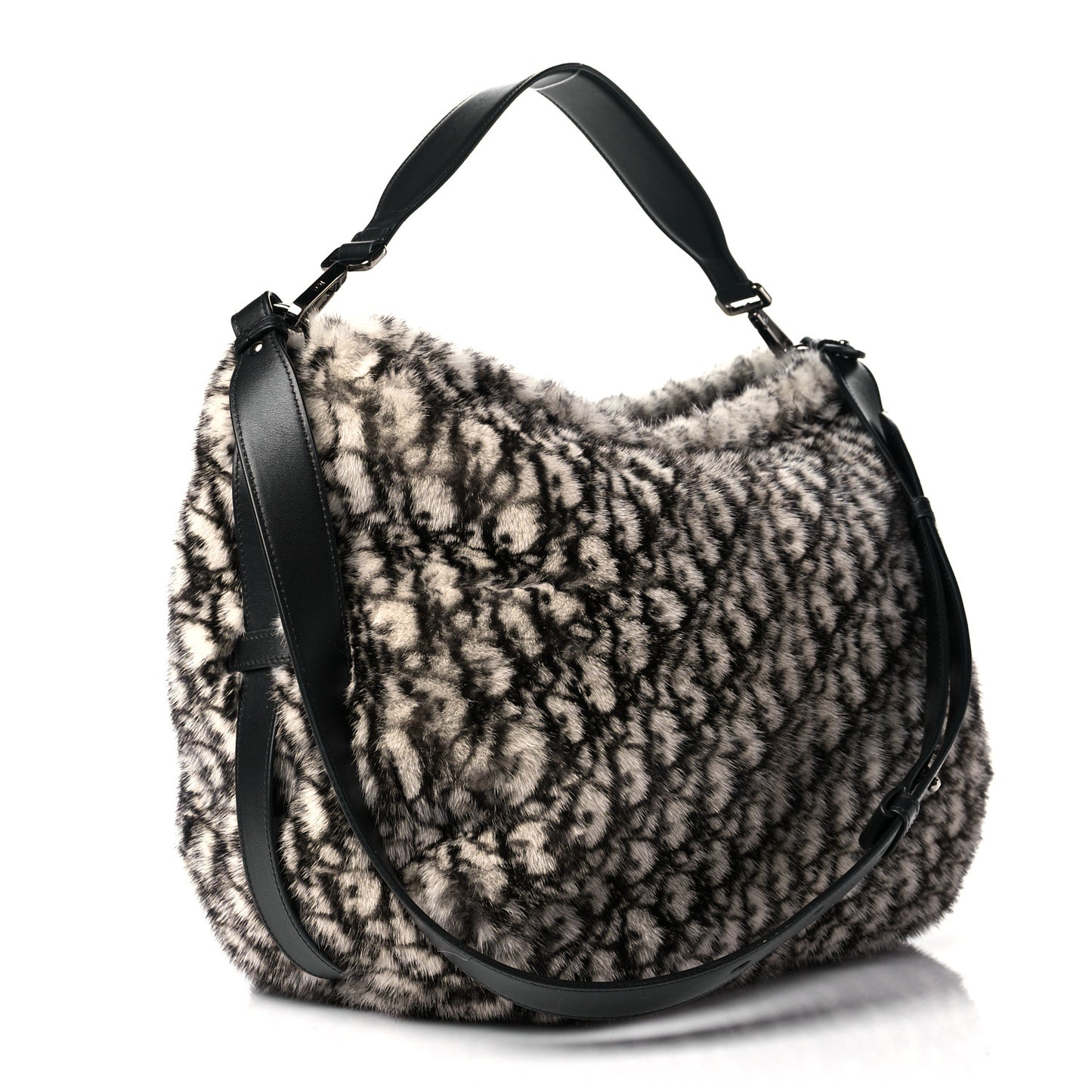 Oblique Mink Fur Saddle Soft Bag Beige Brown