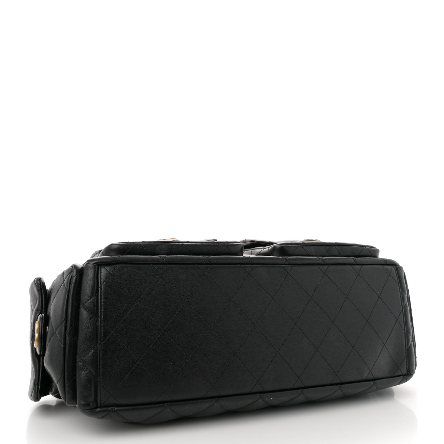 Shiny Lambskin Quilted Maxi Trendy Pockets Hobo Black