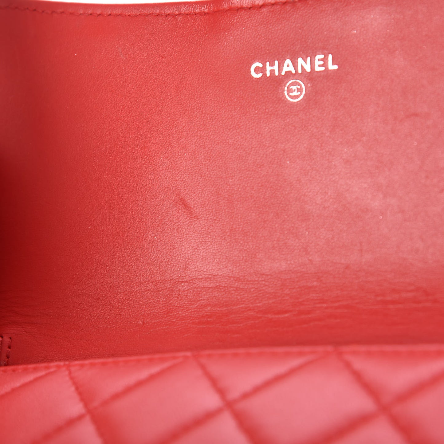 Lambskin Quilted Wallet on Removable Chain Red