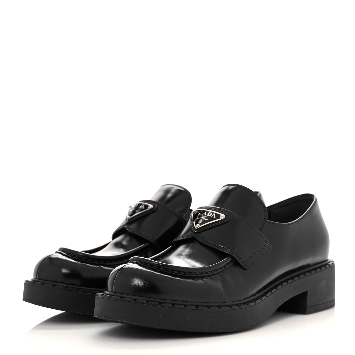 Prada Spazzolato Metal Triangle Logo 50mm Loafers 39 Black 3 of 12