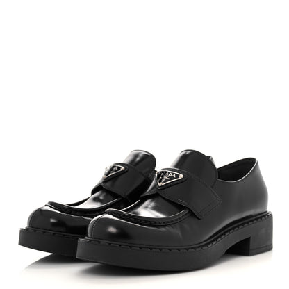 Prada Spazzolato Metal Triangle Logo 50mm Loafers 39 Black 3 of 12