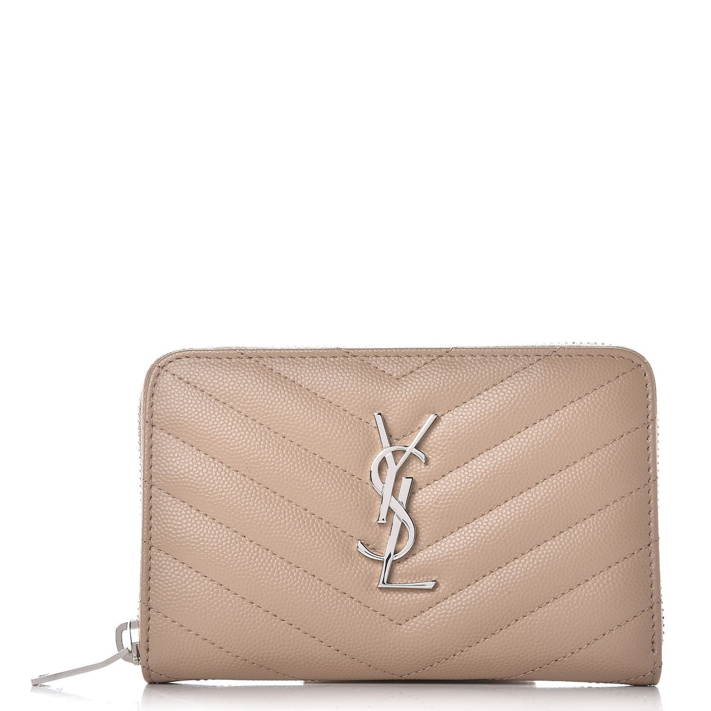 Grain De Poudre Matelasse Chevron Monogram Zip Around Wallet Dark Beige