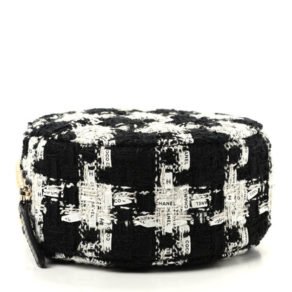 Chanel Tweed Quilted Round Clutch With Chain Black Ecru White 4 of 9