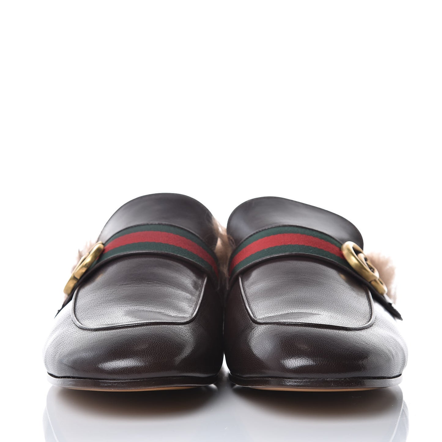 Goatskin Fur Web GG Mens Princetown Slippers 11 Cocoa