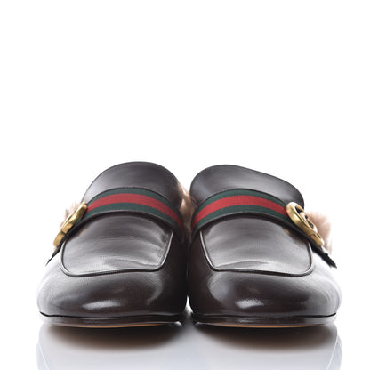 Gucci Goatskin Fur Web GG Mens Princetown Slippers 11 Cocoa 2 of 8