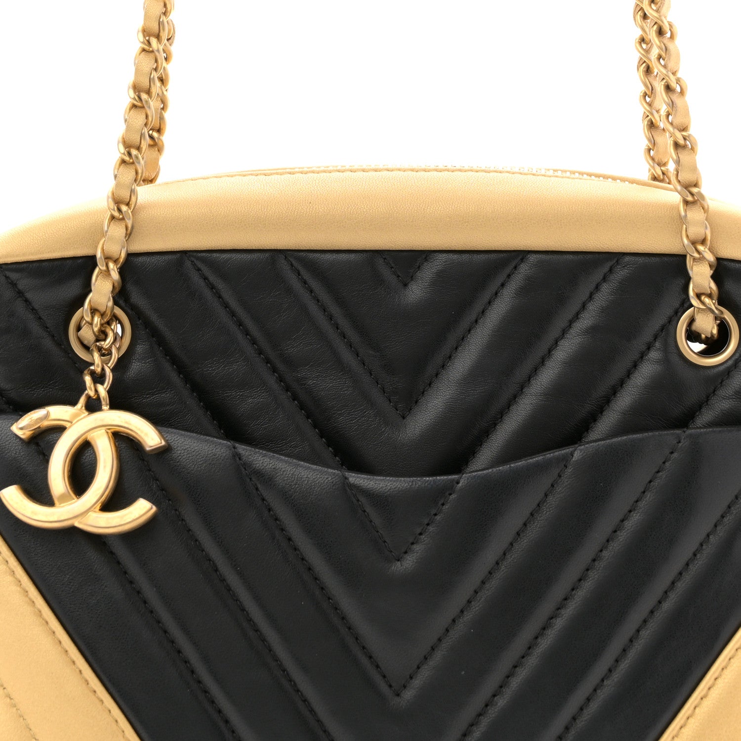 Chanel Lambskin Sheepskin Chevron Camera Case Black Gold 8 of 10
