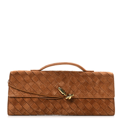 Bottega Veneta Suede Intrecciato Long Andiamo Top Handle Clutch Amber 1 of 8