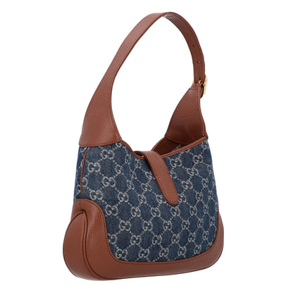 Gucci New Denim GG Monogram Calfskin Small Jackie 1961 Hobo Blue Tea Cuir 3 of 10