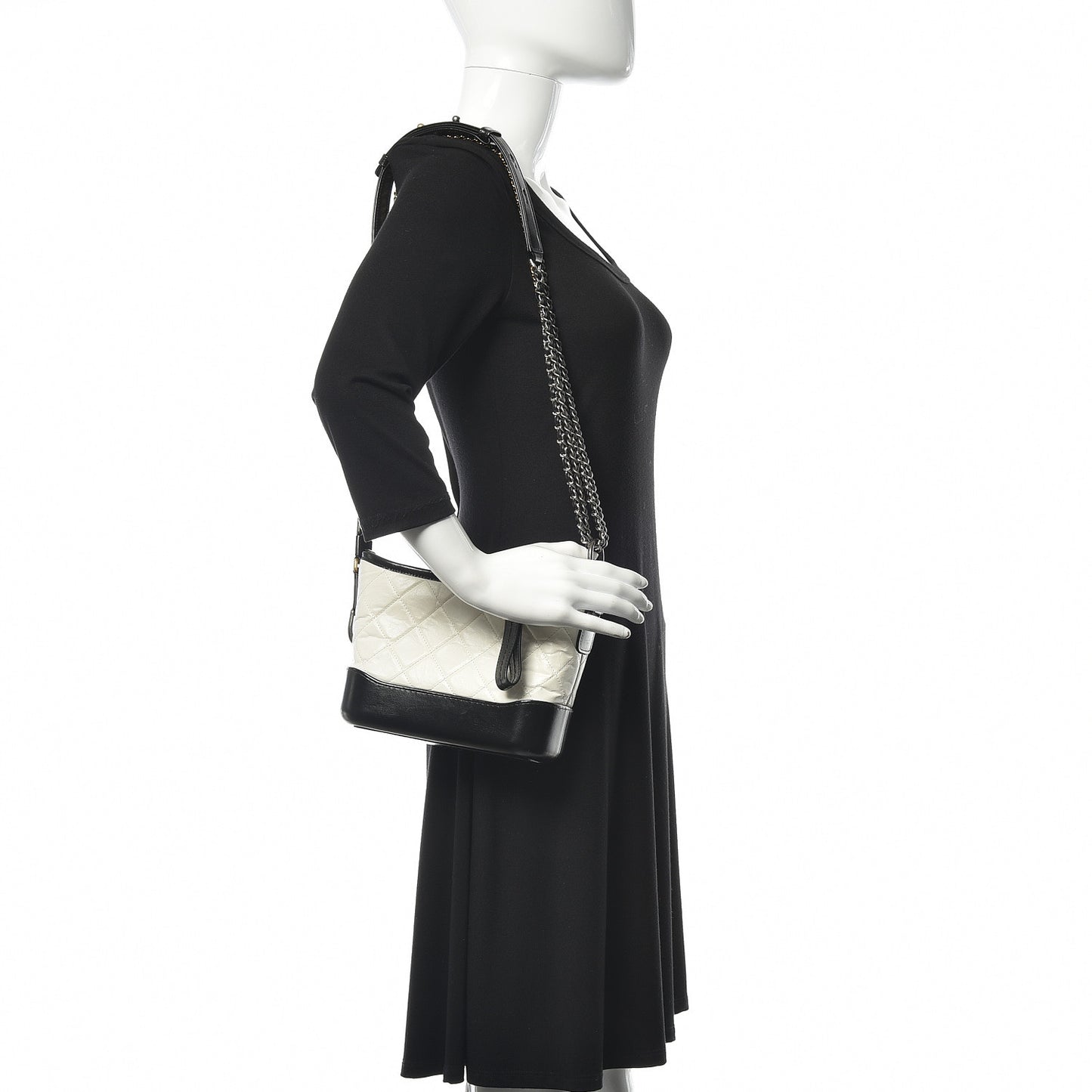 Aged Calfskin Quilted Small Gabrielle Hobo Black White
