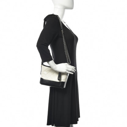 Chanel Aged Calfskin Quilted Small Gabrielle Hobo Black White 2 of 10