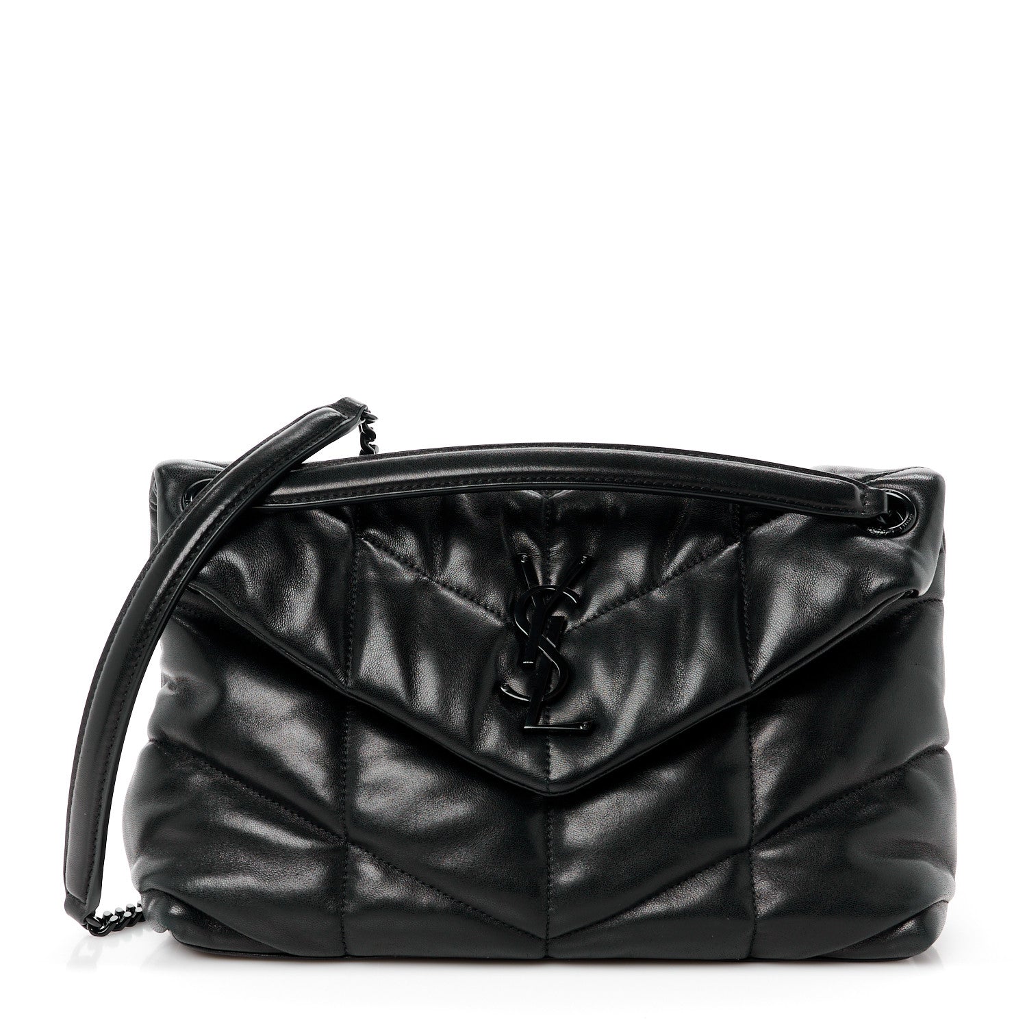 Saint Laurent Lambskin Quilted Monogram Monochrome Small Loulou Puffer Chain Satchel Black 1 of 11