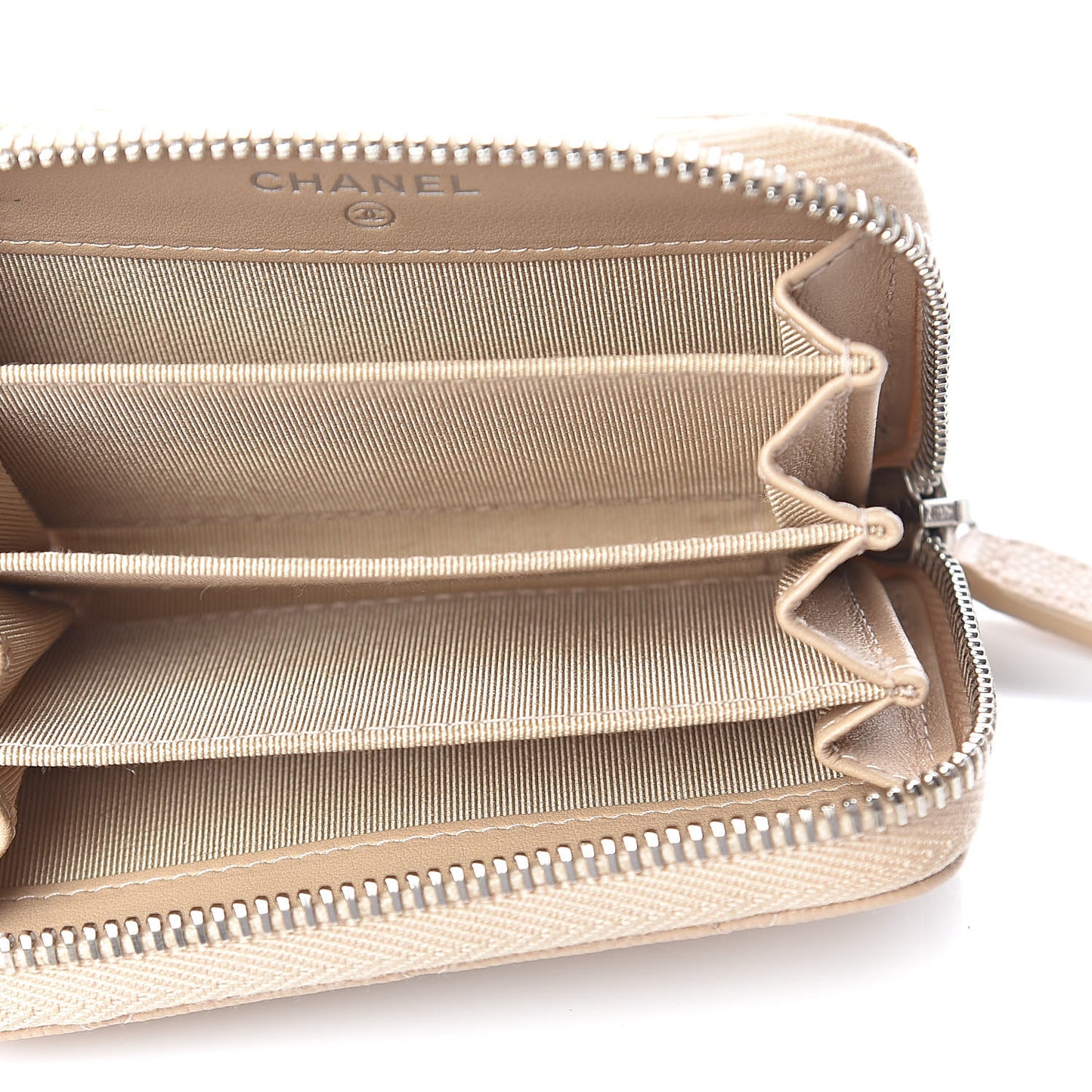 Caviar Quilted Zip Card Holder Beige