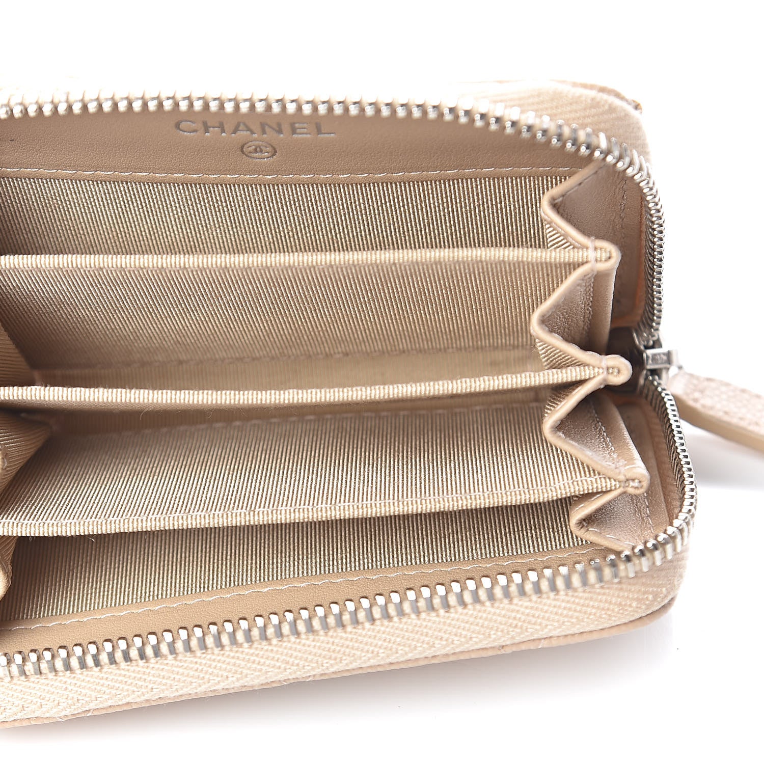 Chanel Caviar Quilted Zip Card Holder Beige 5 of 11