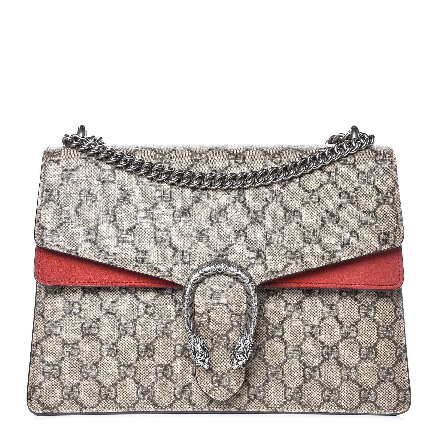 GG Supreme Monogram Suede Cudu Medium Dionysus Shoulder Bag Beige Ebony Vulcanic Red