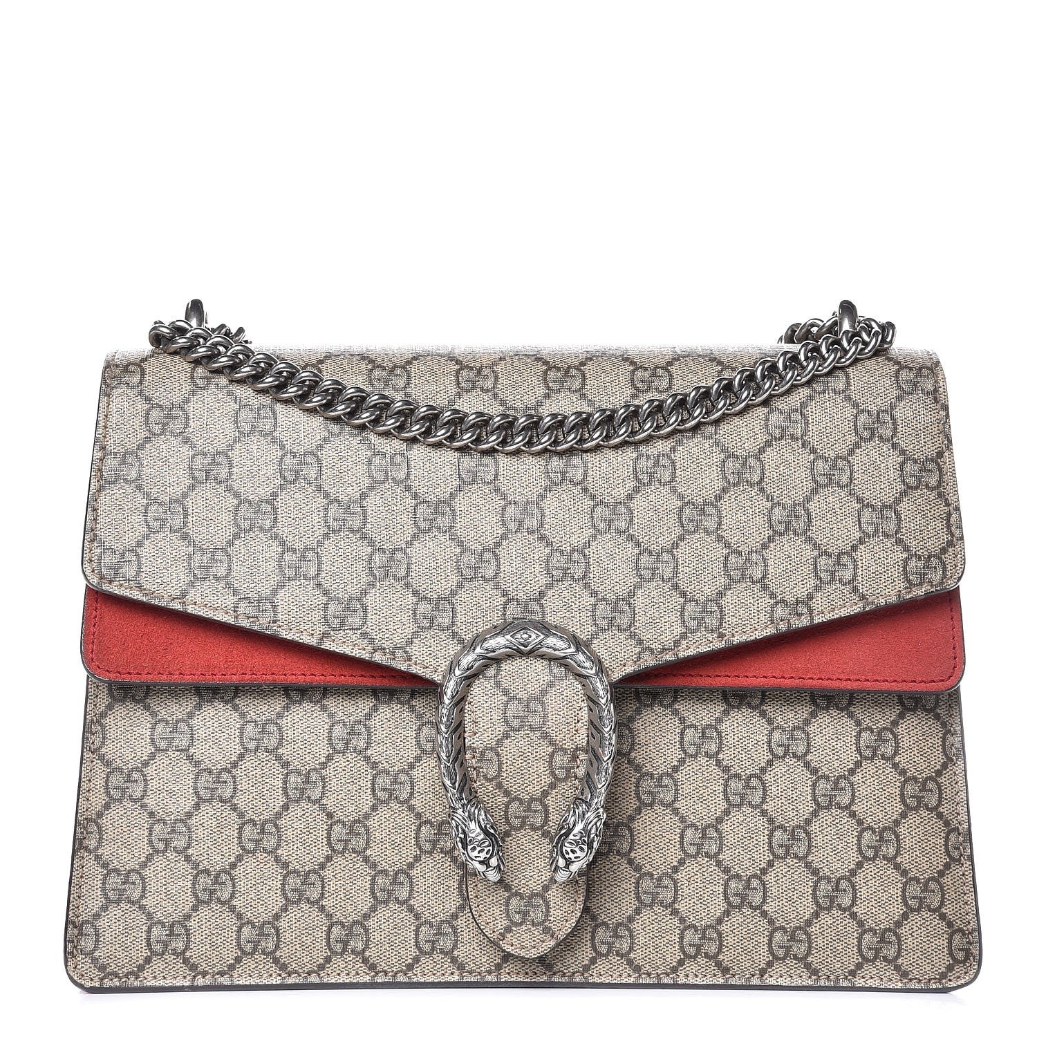 Gucci GG Supreme Monogram Suede Cudu Medium Dionysus Shoulder Bag Beige Ebony Vulcanic Red 1 of 11
