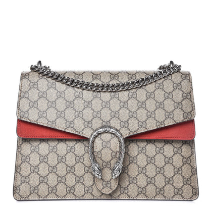Gucci GG Supreme Monogram Suede Cudu Medium Dionysus Shoulder Bag Beige Ebony Vulcanic Red 1 of 11