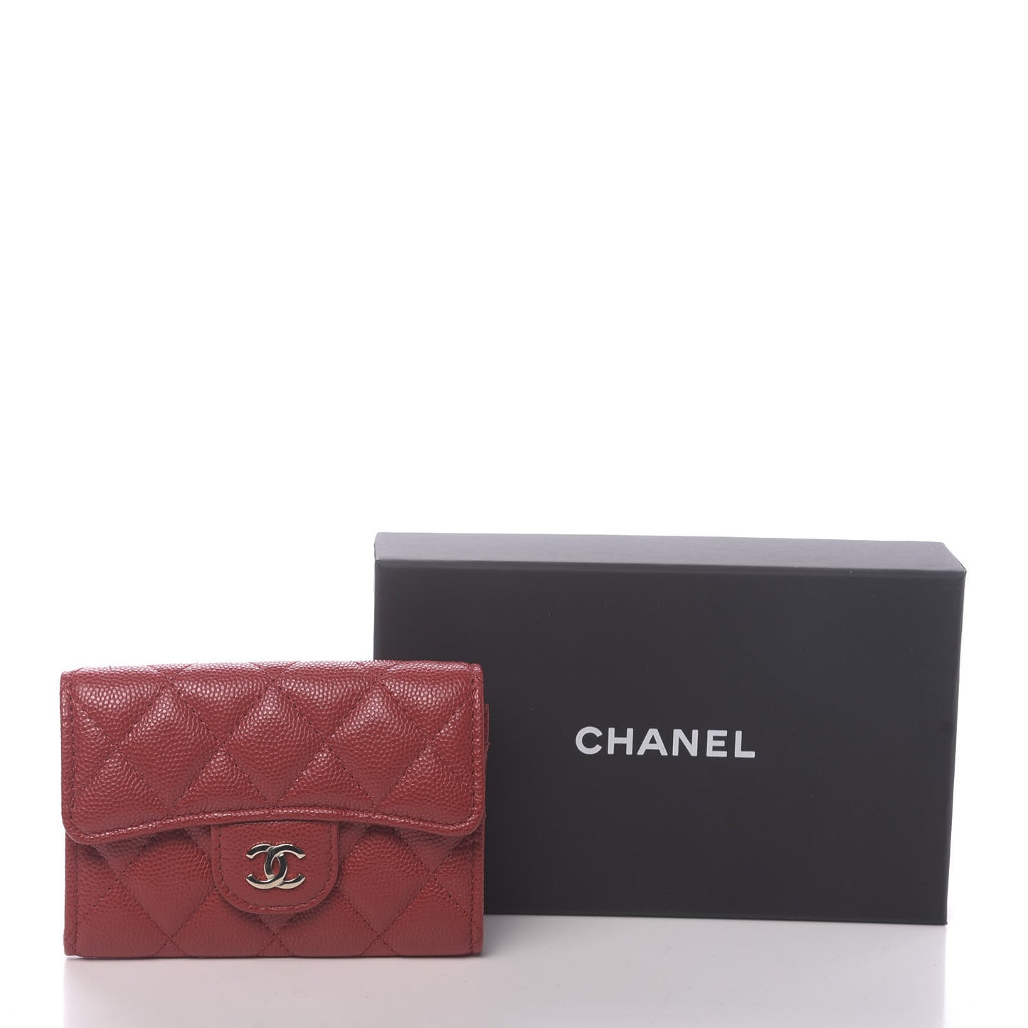 Caviar Quilted Flap Card Holder Wallet Red