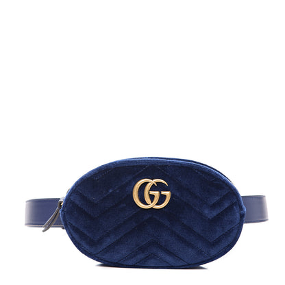 Gucci Velvet Matelasse GG Marmont Belt Bag 85 34 Cobalt Blue 1 of 9