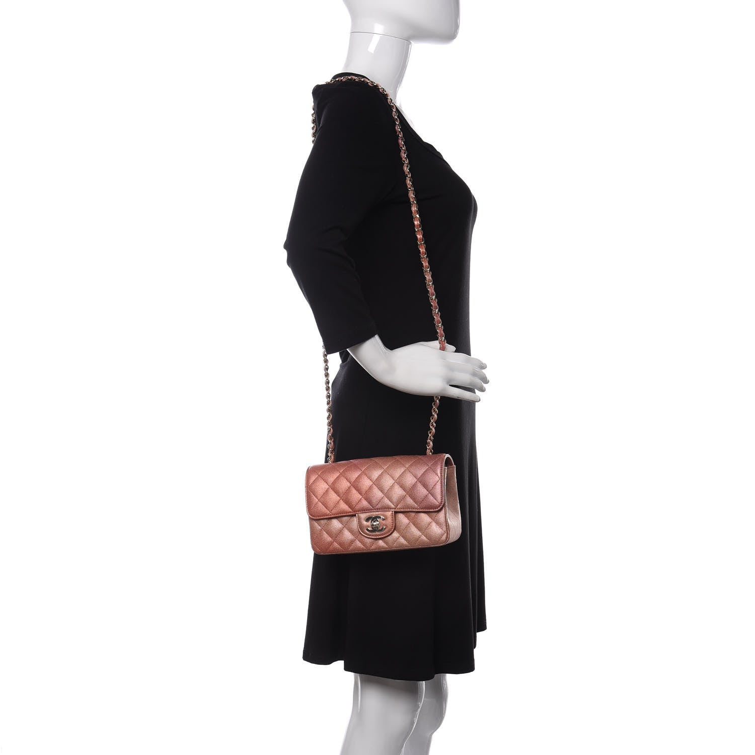 Chanel Metallic Lambskin Quilted Ombre Mini Rectangular Flap Pink 2 of 11