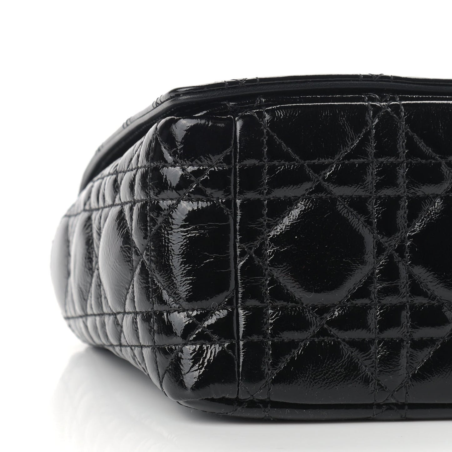 Crinkled Patent Lambskin Cannage Medium Caro Bag Black