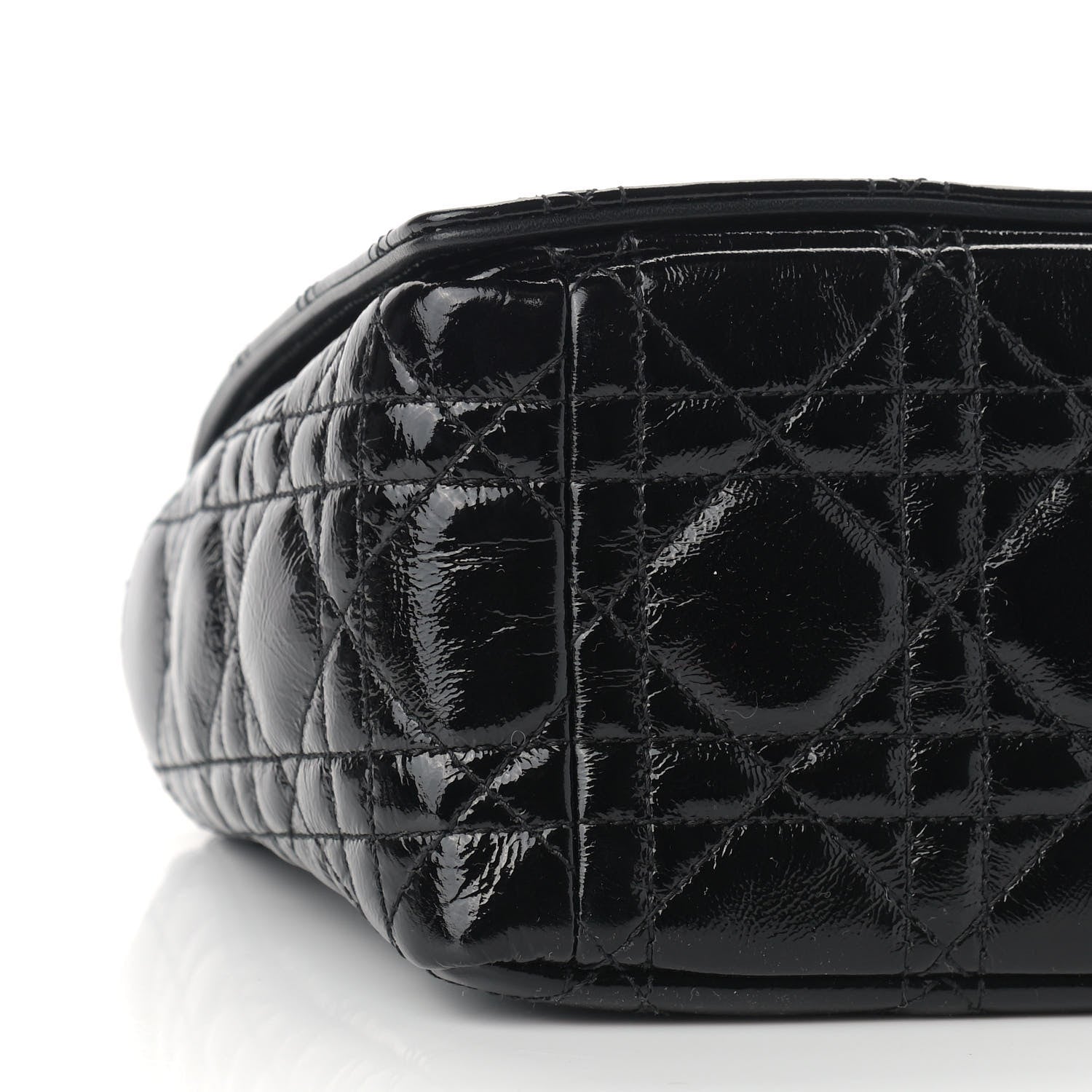 Christian Dior Crinkled Patent Lambskin Cannage Medium Caro Bag Black 8 of 9