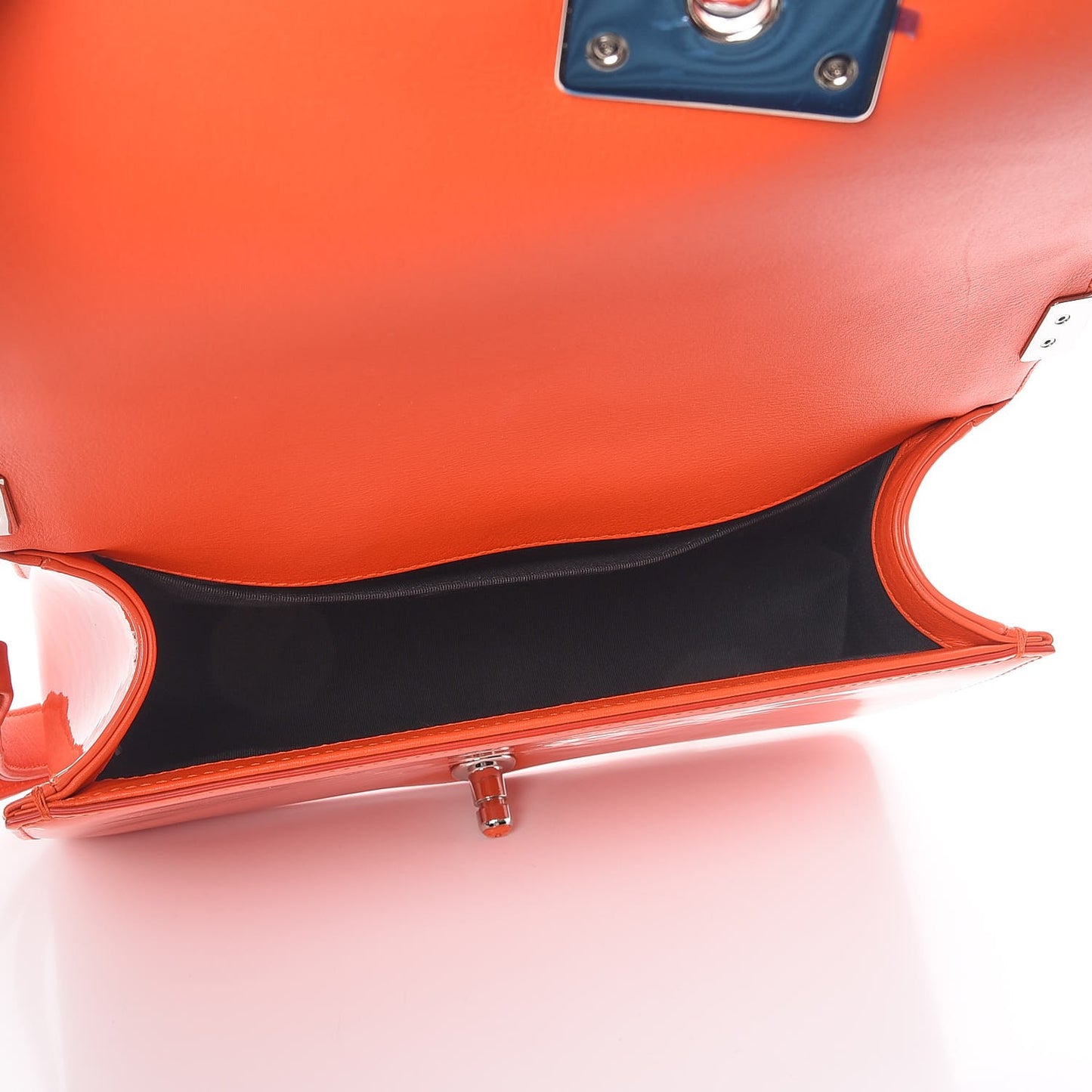 Patent Calfskin Medium Plexiglass Boy Flap Orange