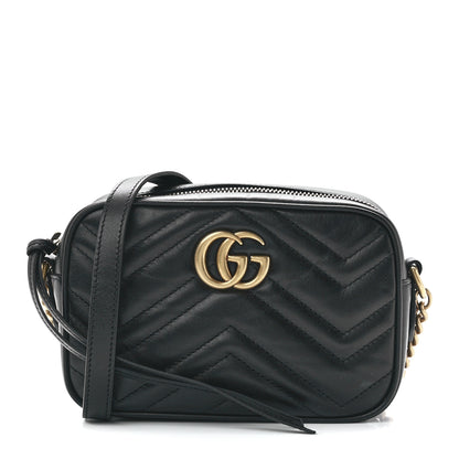 Gucci Calfskin Matelasse Mini GG Marmont Chain Shoulder Bag Black 1 of 12