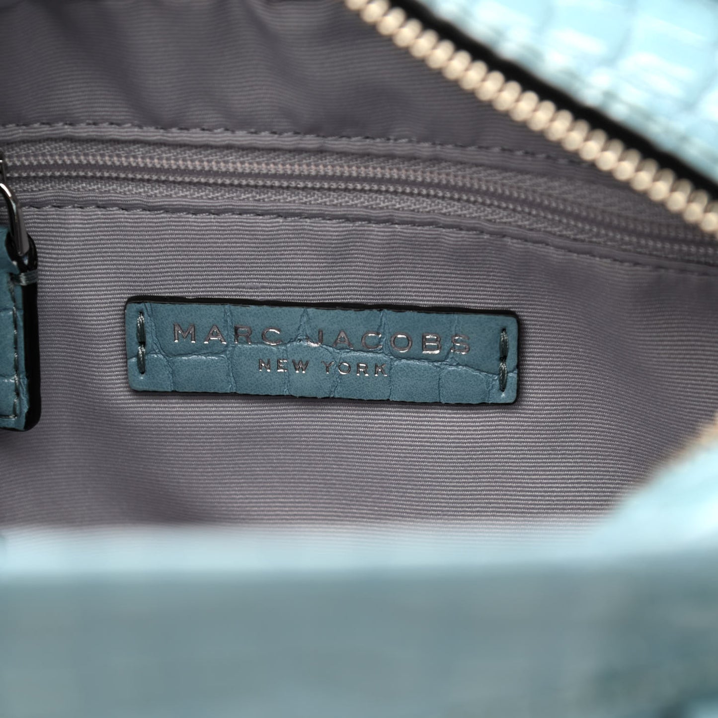 Calfskin Crocodile Embossed Stone Blue
