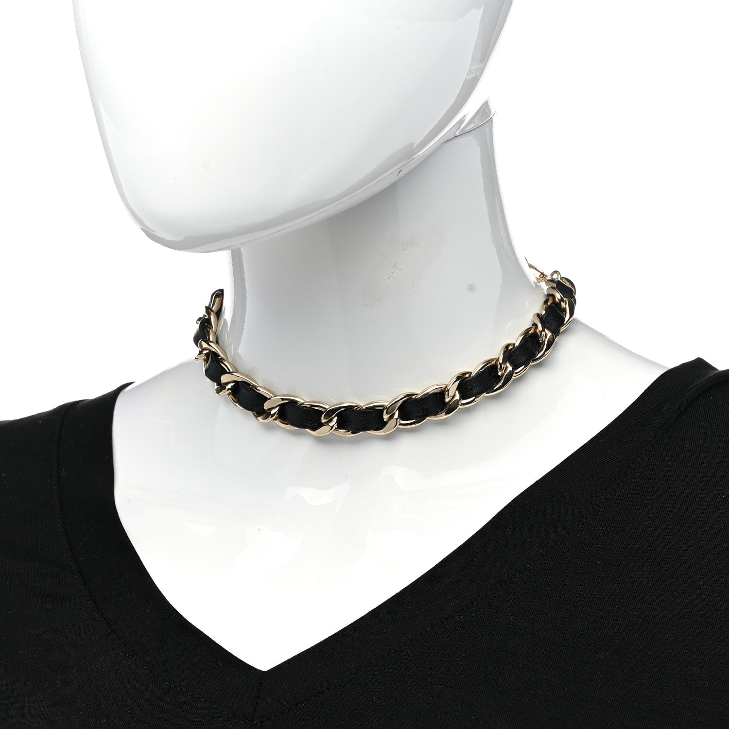 Chanel Metal Lambskin CC Chain Choker Necklace Black Gold 2 of 6