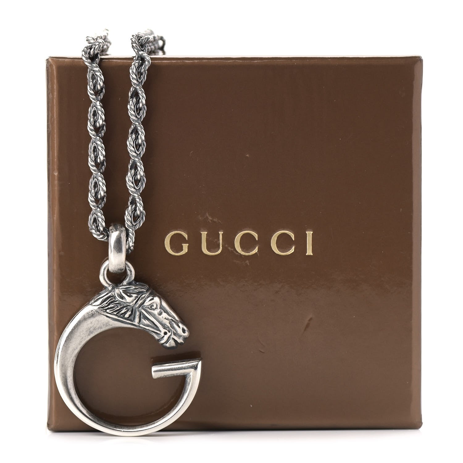 Gucci Sterling Silver G Horse Rope Pendant Necklace 5 of 5