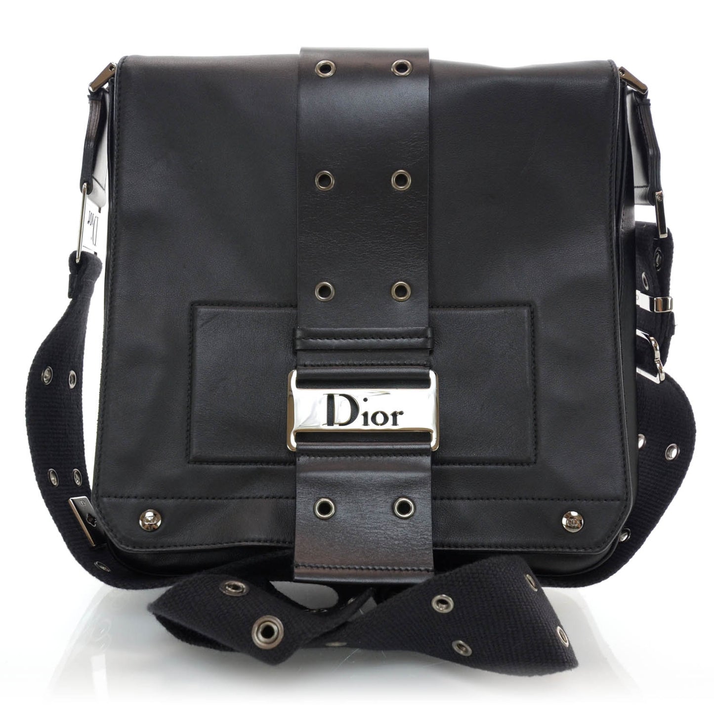 CHRISTIAN DIOR Leather Street Chic Messenger Bag Black