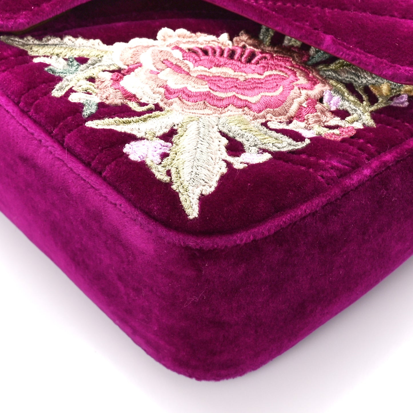 Velvet Matelasse Embroidered Small GG Marmont Shoulder Bag Fuchsia Violet Cyclamen