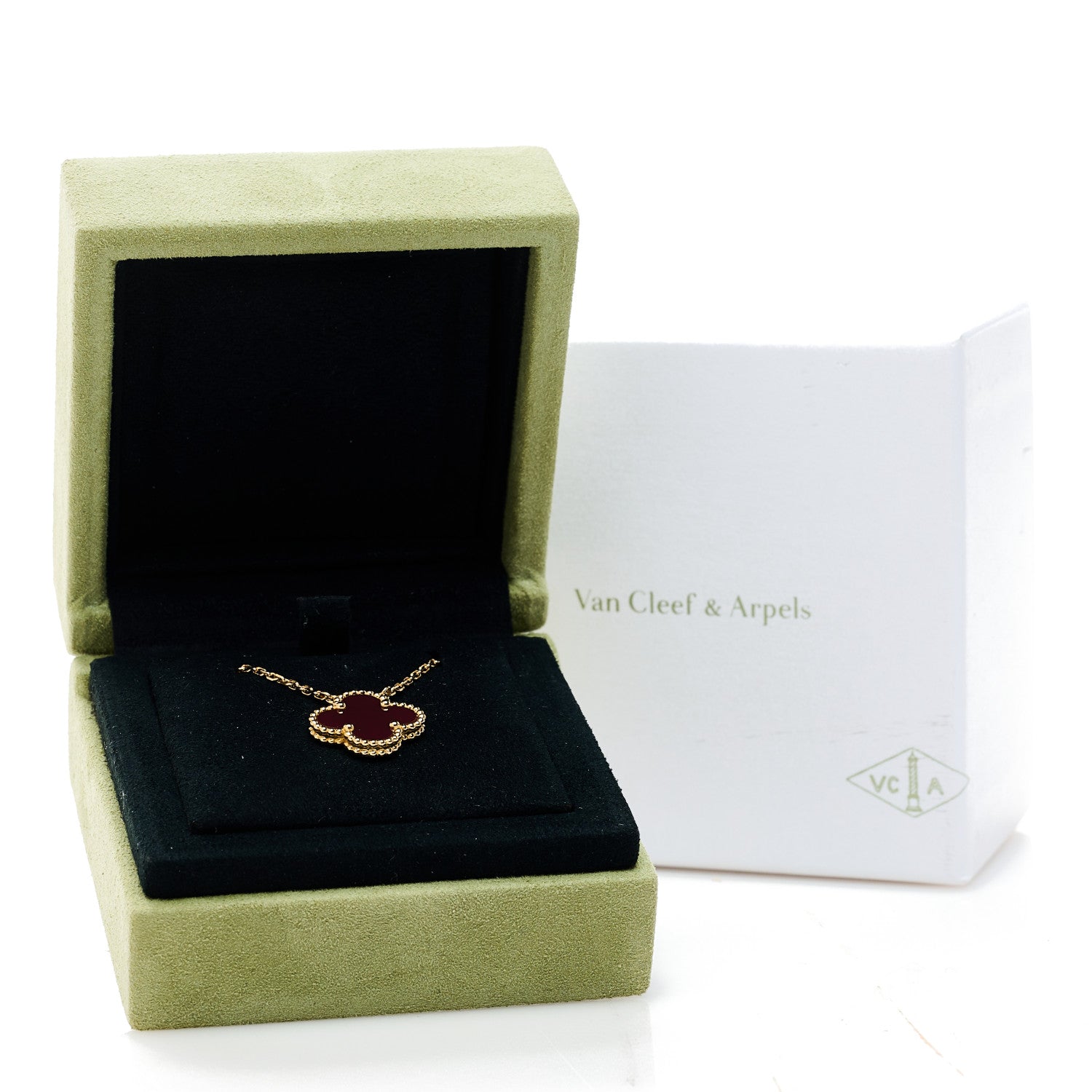 Van Cleef & Arpels 18K Yellow Gold Carnelian Vintage Alhambra Pendant Necklace 6 of 6